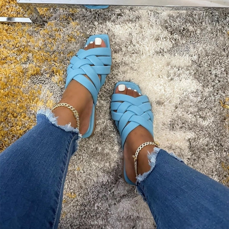 Leather Flats Blue/Pink/Beige