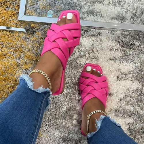 Leather Flats Blue/Pink/Beige