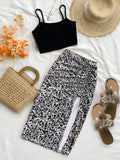 Knit Camisole Top And Ditsy Floral Wrap Skirt Set Vacation Outfit